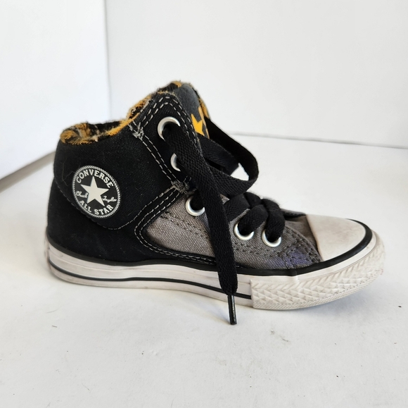 Converse Kids Black Gray Hi Top Sneakers Shoes Yellow Plaid Skater School 11 - Picture 2 of 13